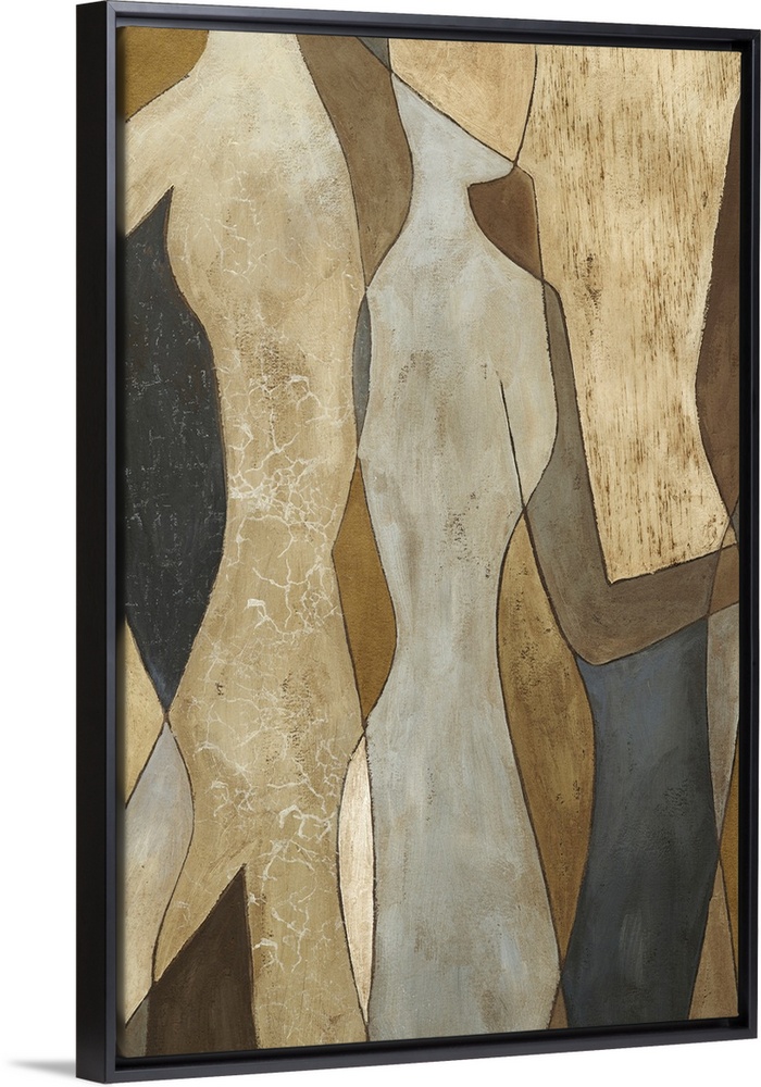 Outlined figures are overlapped onto each other in this abstract piece.