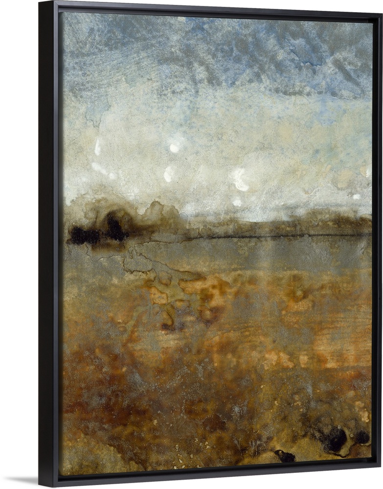Contemporary abstract painting of what resembles an earthy toned landscape.