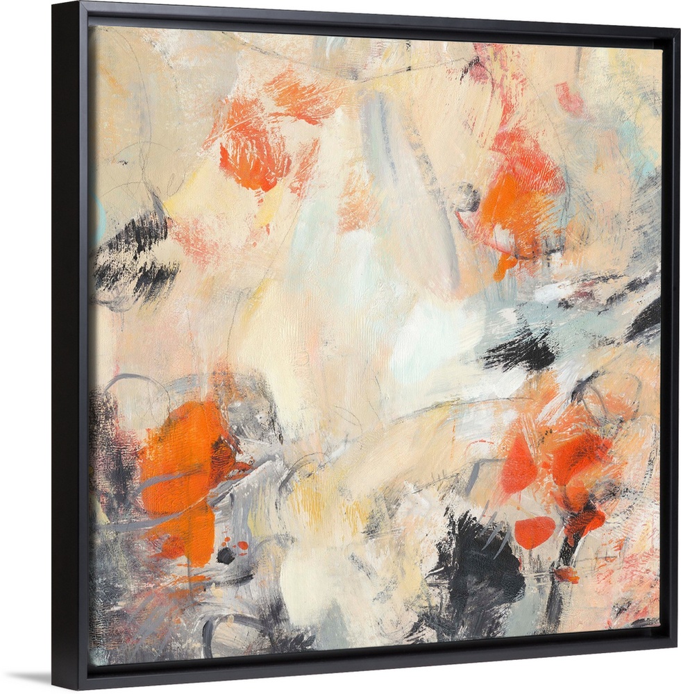 Contemporary abstract painting in various colors like muted orange and bright orange-red.