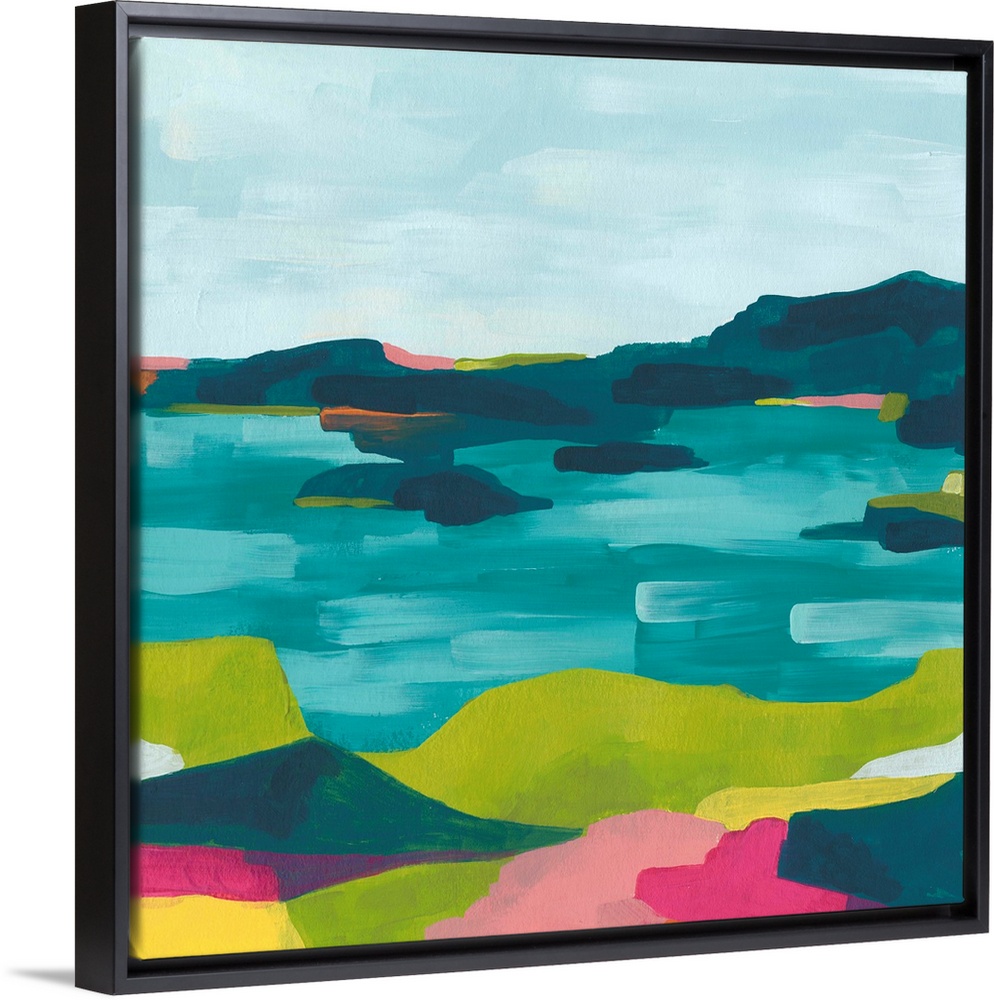 Contemporary abstract landscape in vibrant hues.