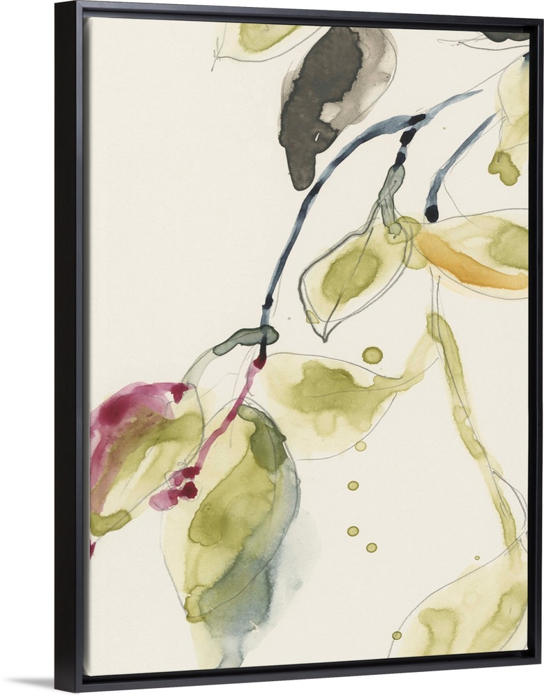 Watercolor abstract branches and leaves. Part of a triptych.