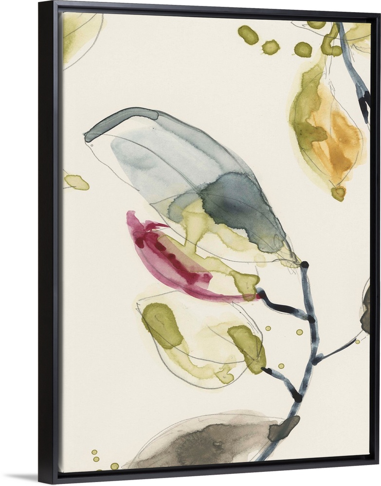 Watercolor abstract branches and leaves. Part of a triptych.