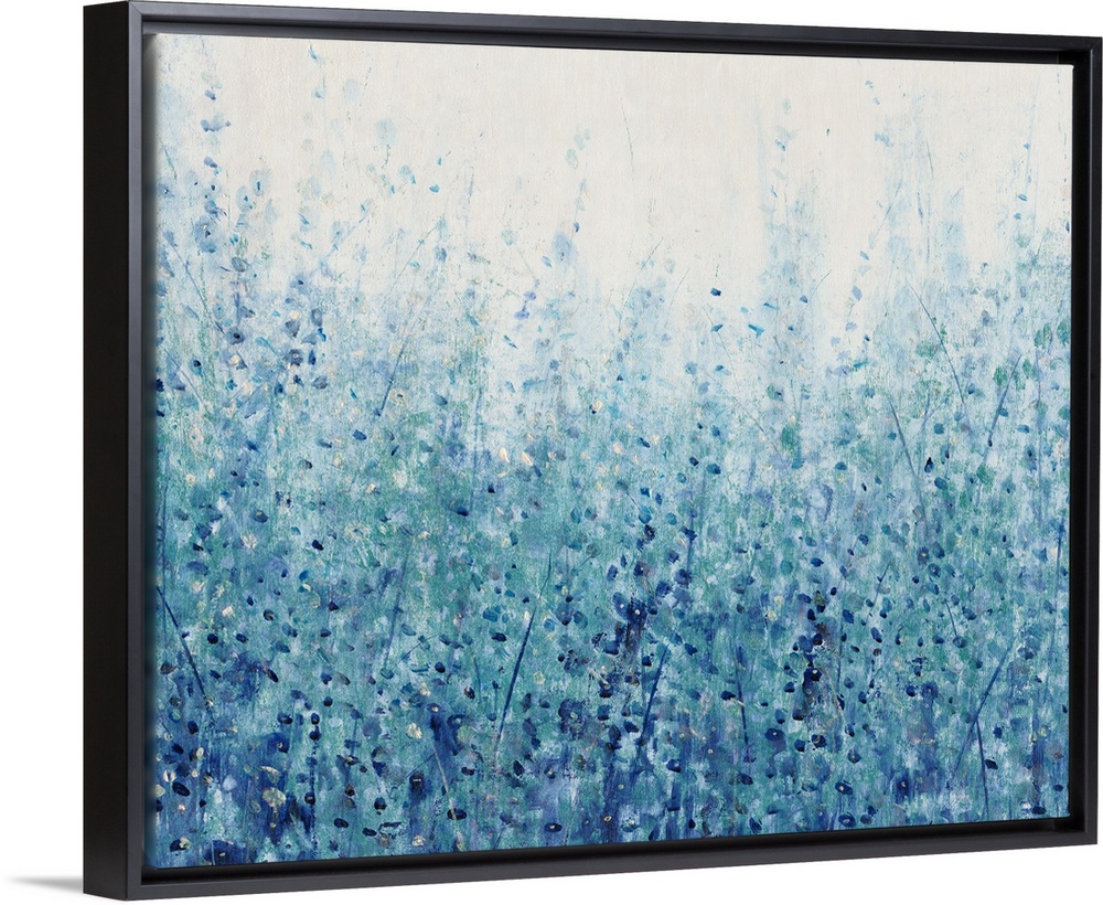 A field full of wild flowers and plants in varies shades of blue with small white accents.