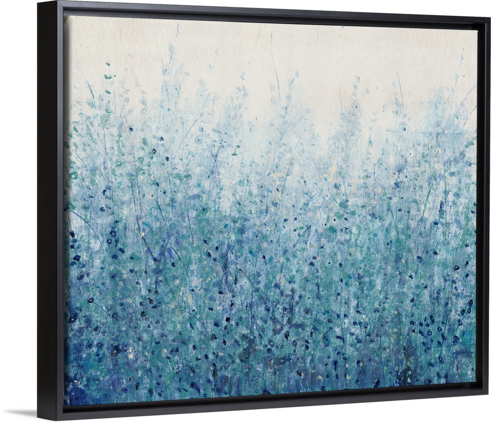 A field full of wild flowers and plants in varies shades of blue with small white accents.