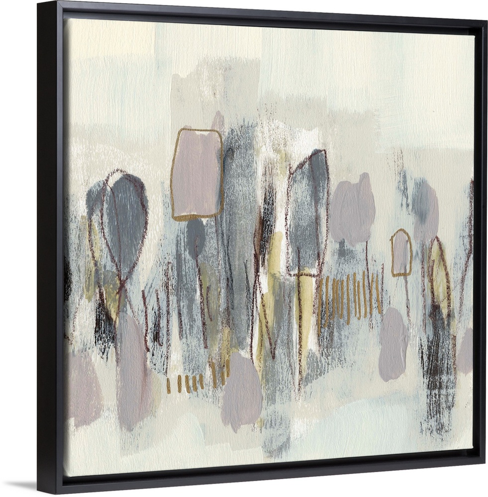 Neutral-toned contemporary painting of abstract shapes.