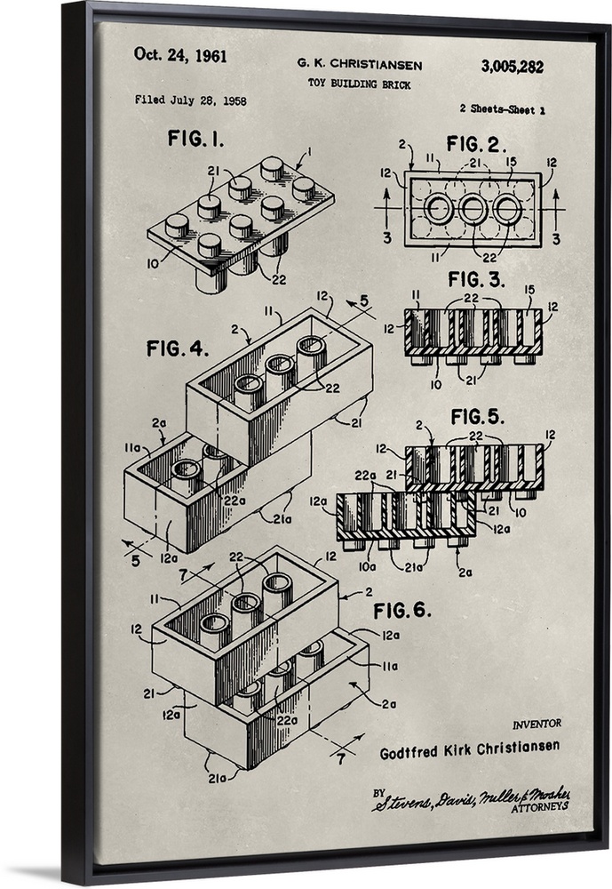 Vintage patent illustration of a lego.