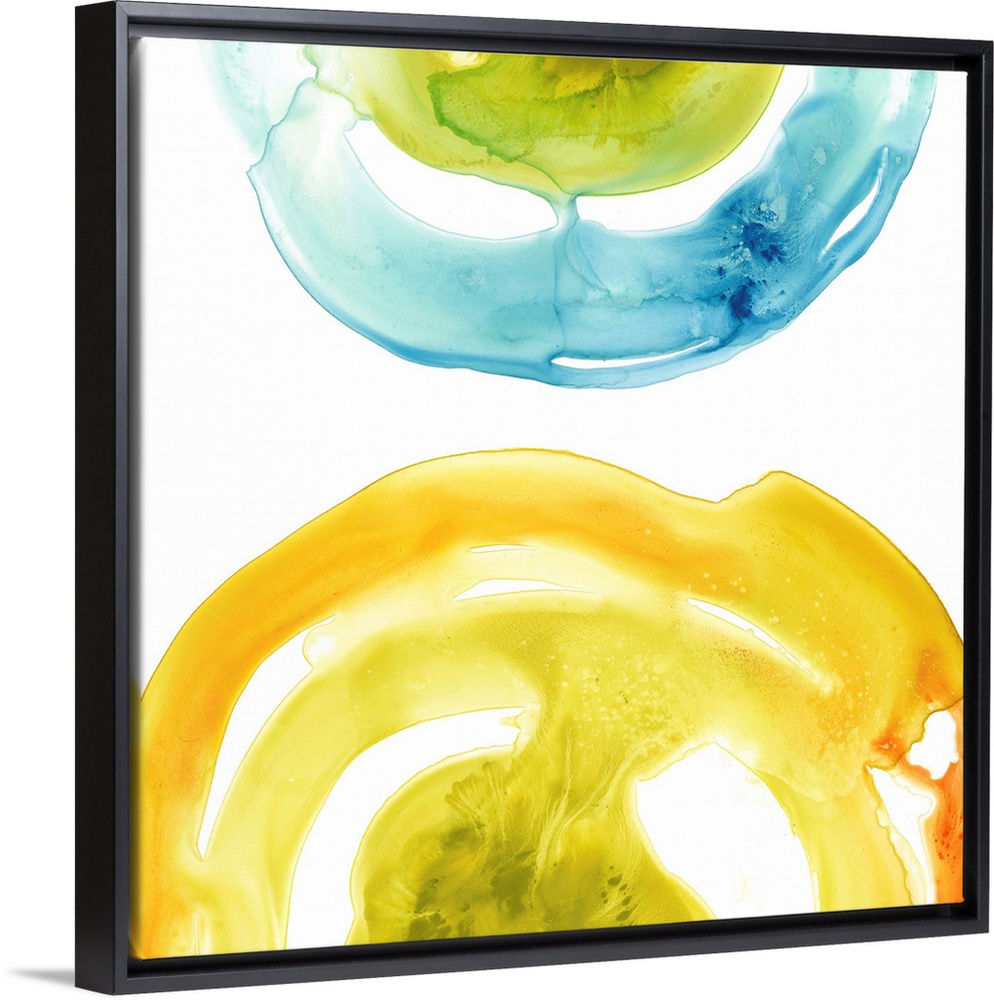 This abstract art illustrates the continuity of energy with vibrant colors in textured circular shapes.