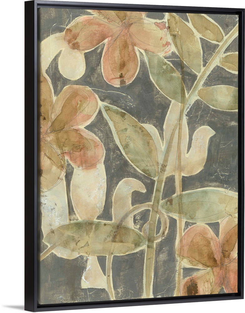 Contemporary floral painting reminiscent of the fresco technique.