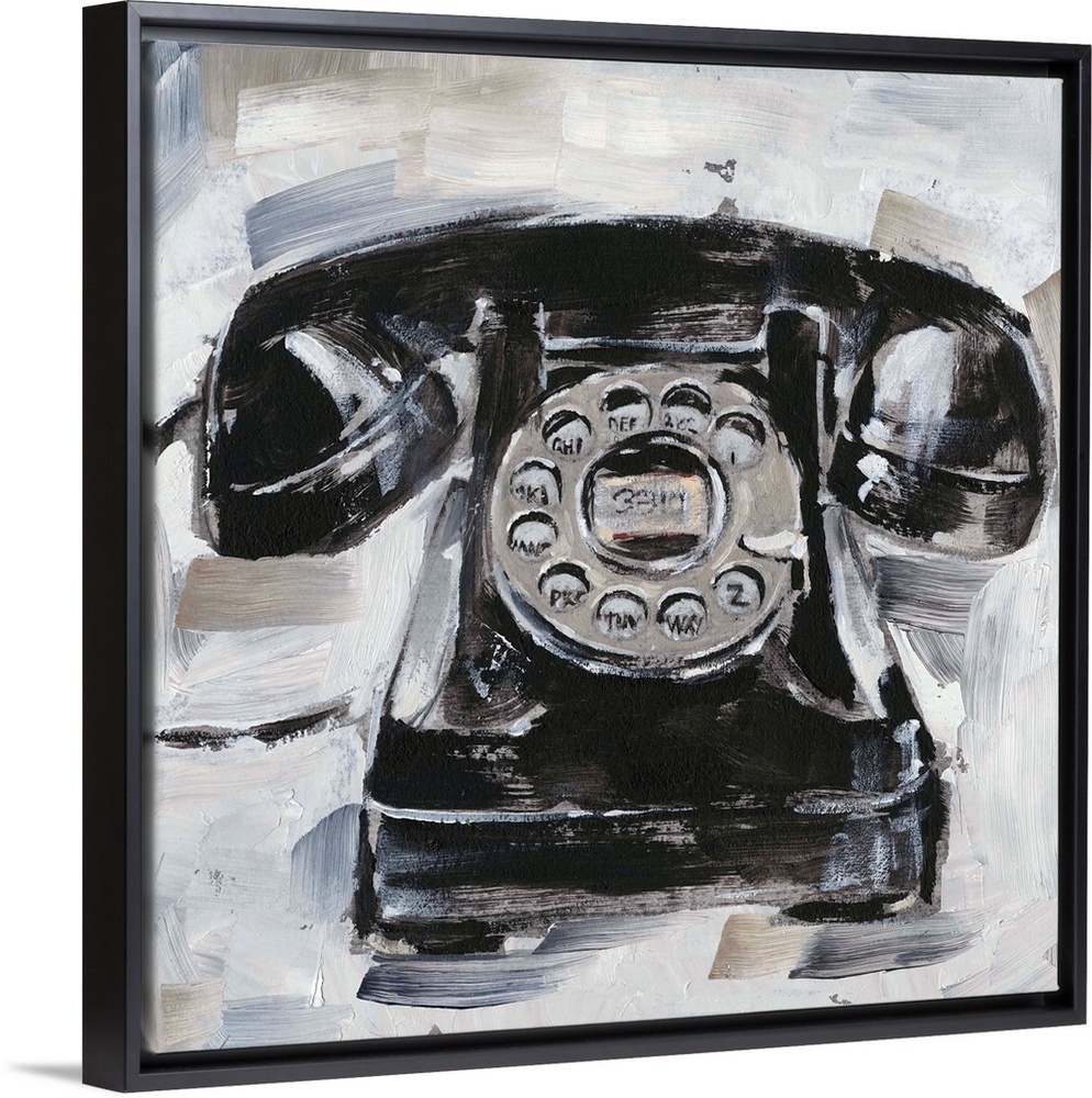 Fun contemporary painting of a retro rotary phone on a neutral background.