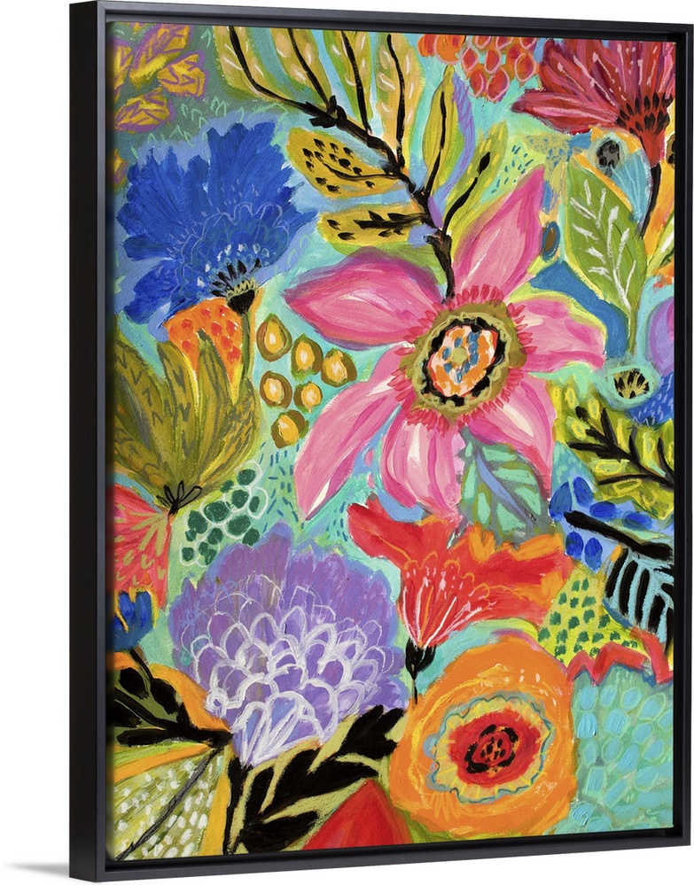 Tropical illustration of colorful blooming flowers in a Boho style.