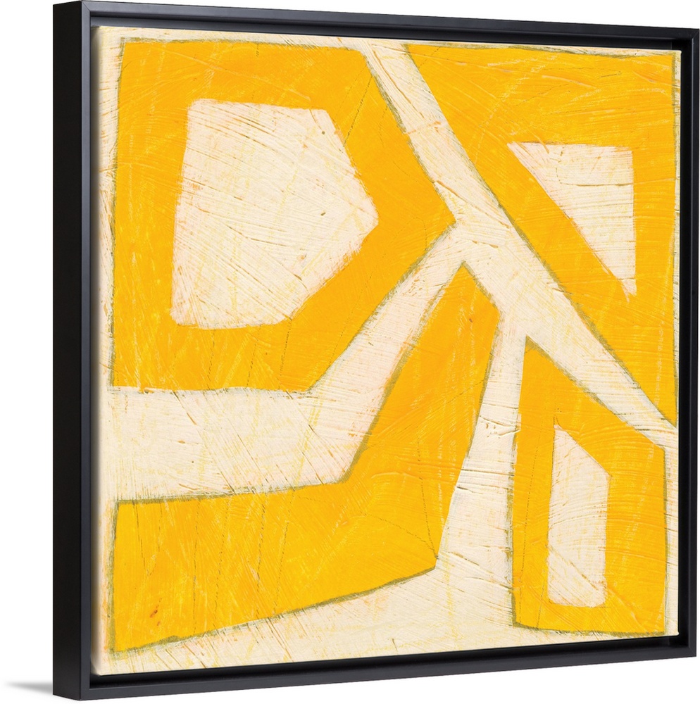 Mid-century inspired painting of abstract shapes in vibrant colors.