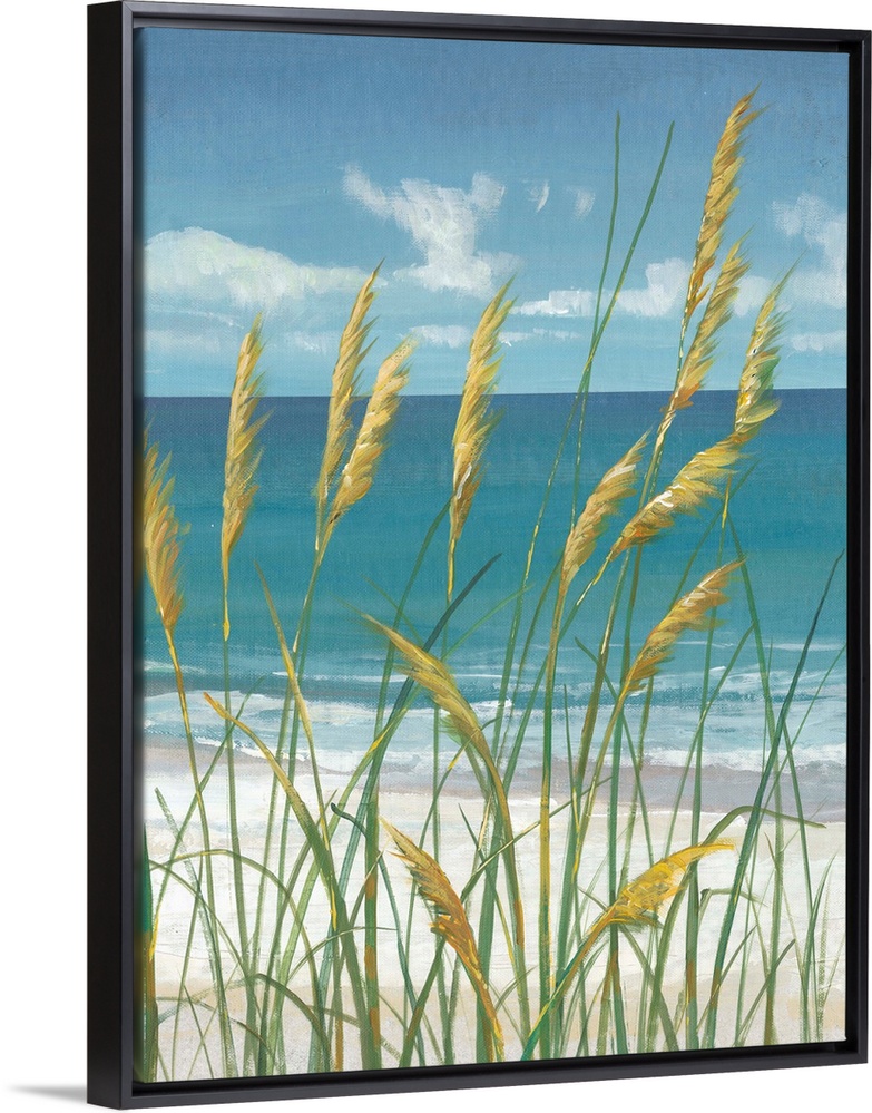 Contemporary painting of beach grasses swaying in the wind.