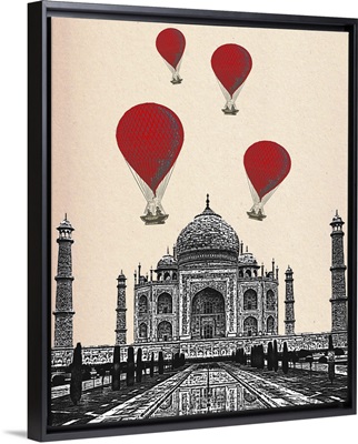 Taj Mahal and Red Hot Air Balloons