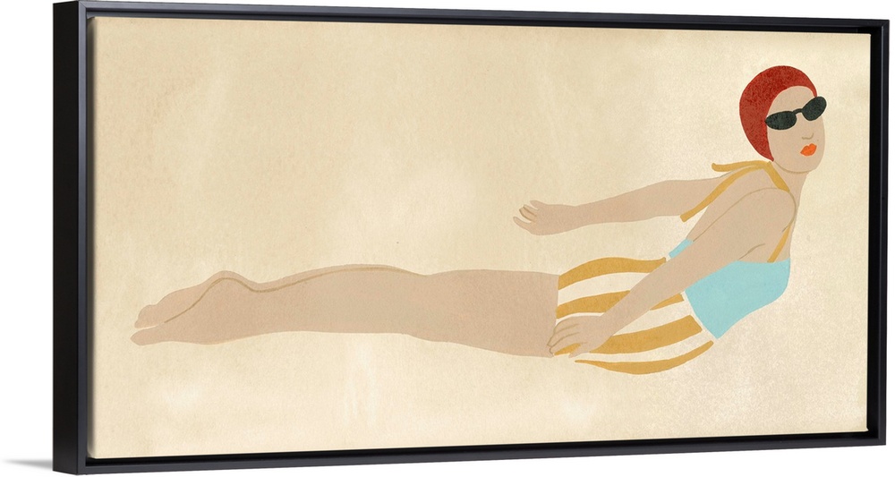 Vintage style illustration of a woman in a trendy bathing suit in mid-dive.
