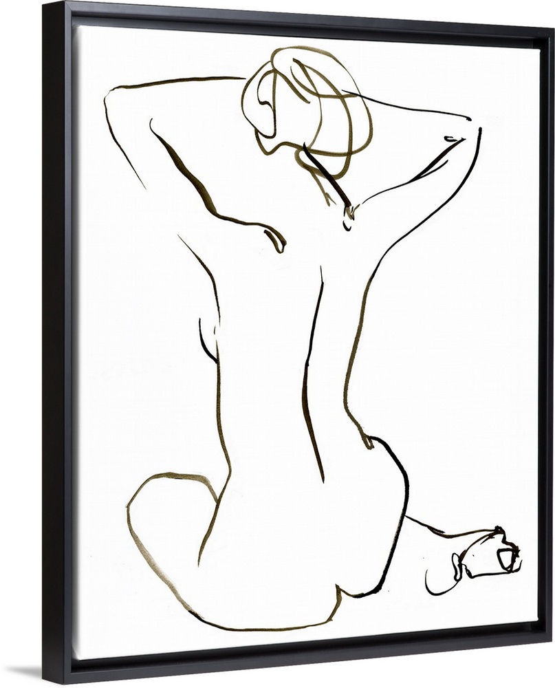 Abstracted nude seated figure on a white background.