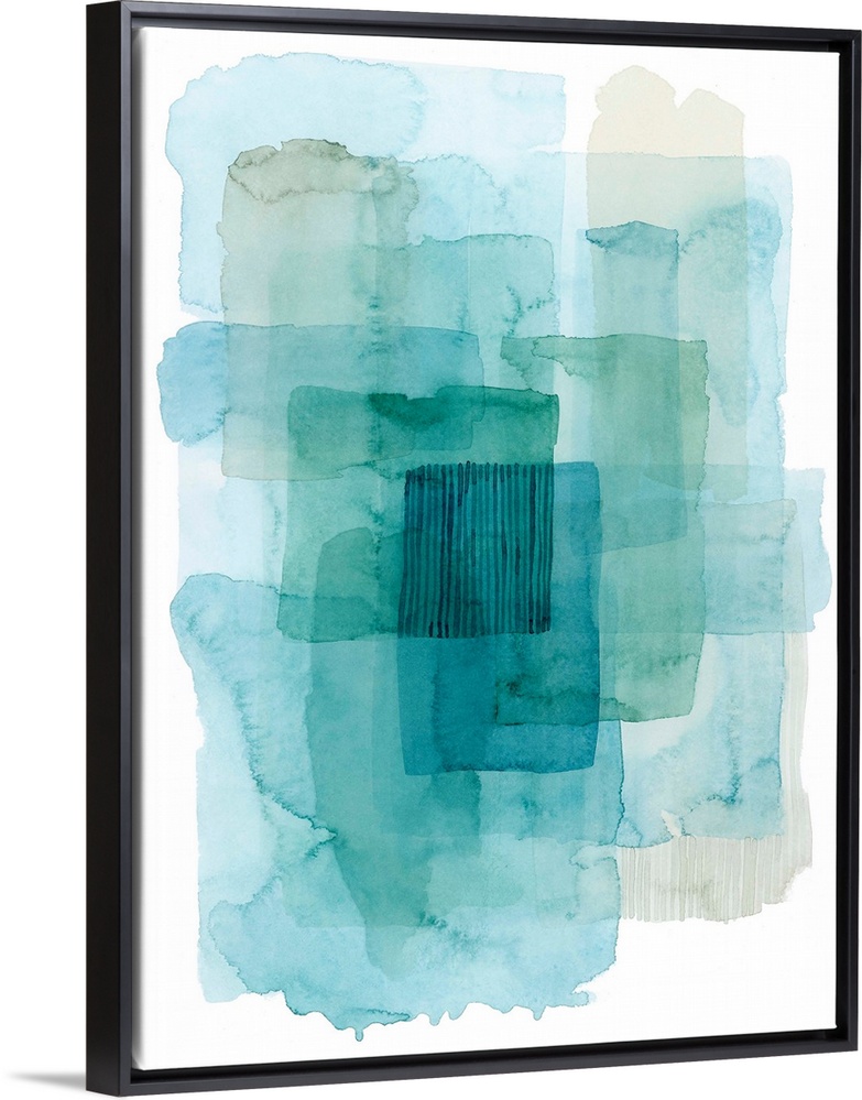 Contemporary watercolor abstract in shades of blue.
