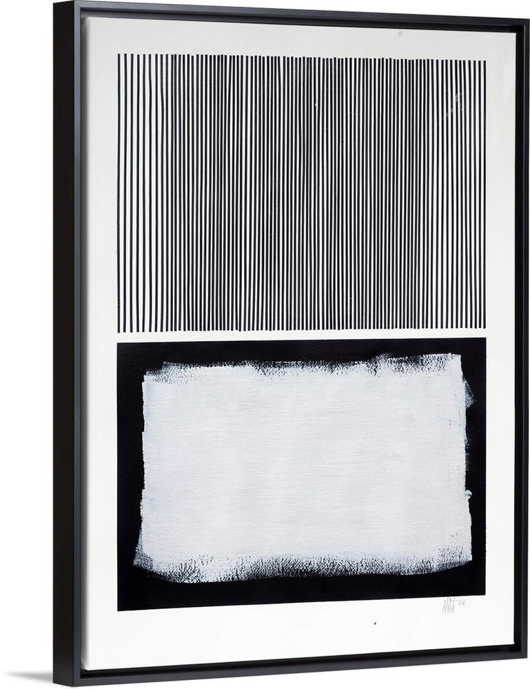 Abstract expression painting in which geometric color and lines invade the space in contrast with different elements: ligh...