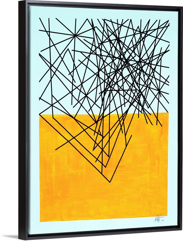 Abstract expression painting in which geometric color and lines invade the space in contrast with different elements: ligh...