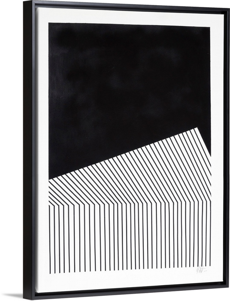 Abstract expression painting in which geometric color and lines invade the space in contrast with different elements: ligh...