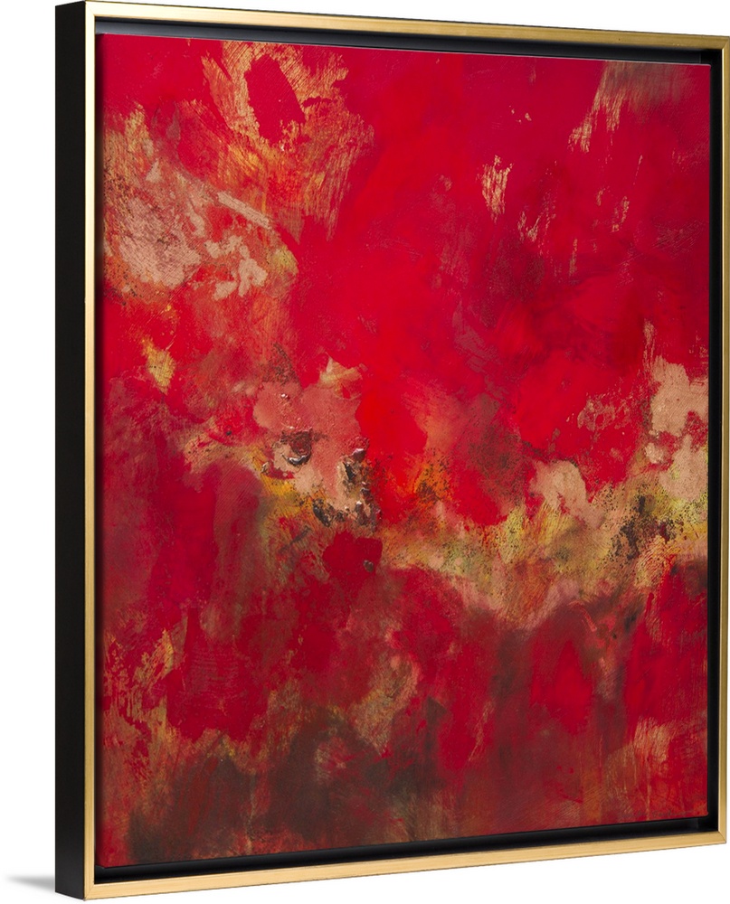 Contemporary abstract art, originally in acrylic, in deep red shades with contrasting yellow.