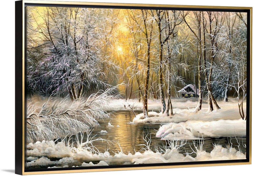 Winter landscape with the wood river
