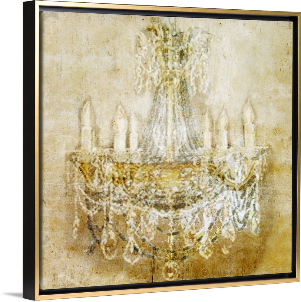 Contemporary artwork of a vintage looking chandelier, on a stressed and rustic looking background.