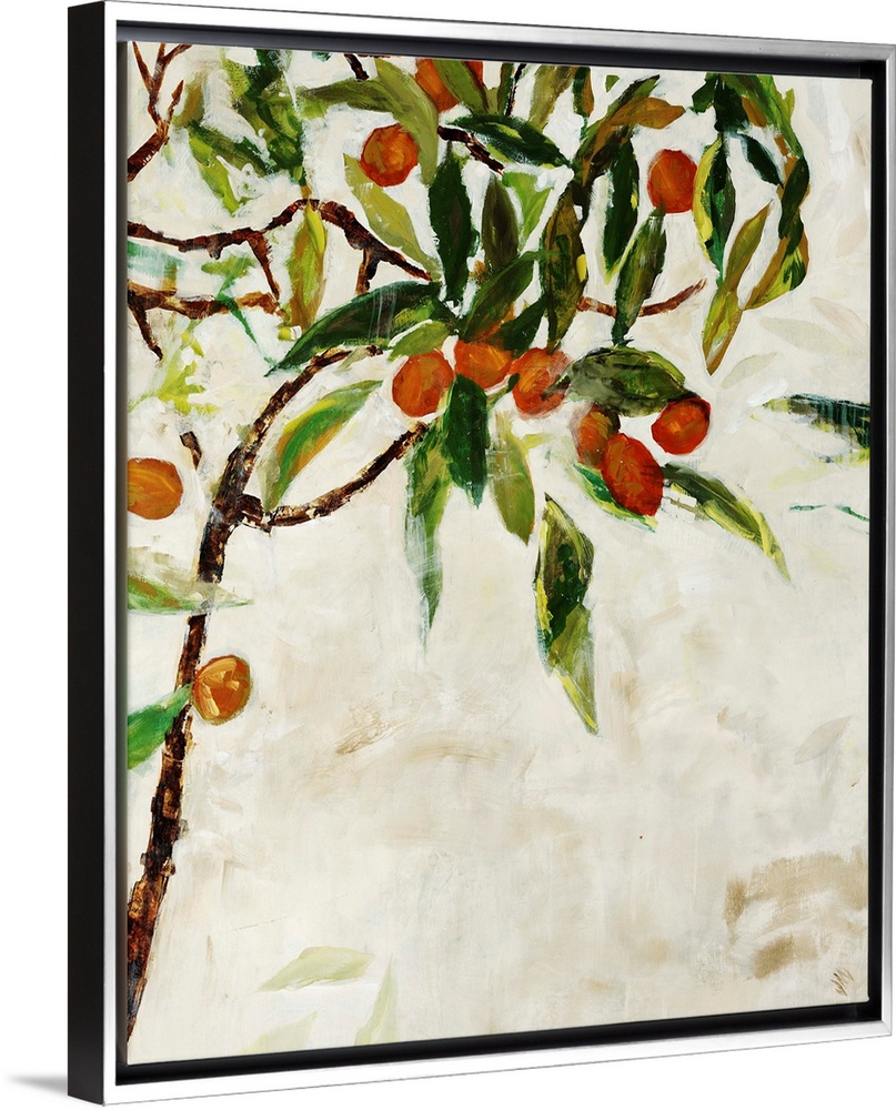 Contemporary painting of a kumquat tree over a neutral background.