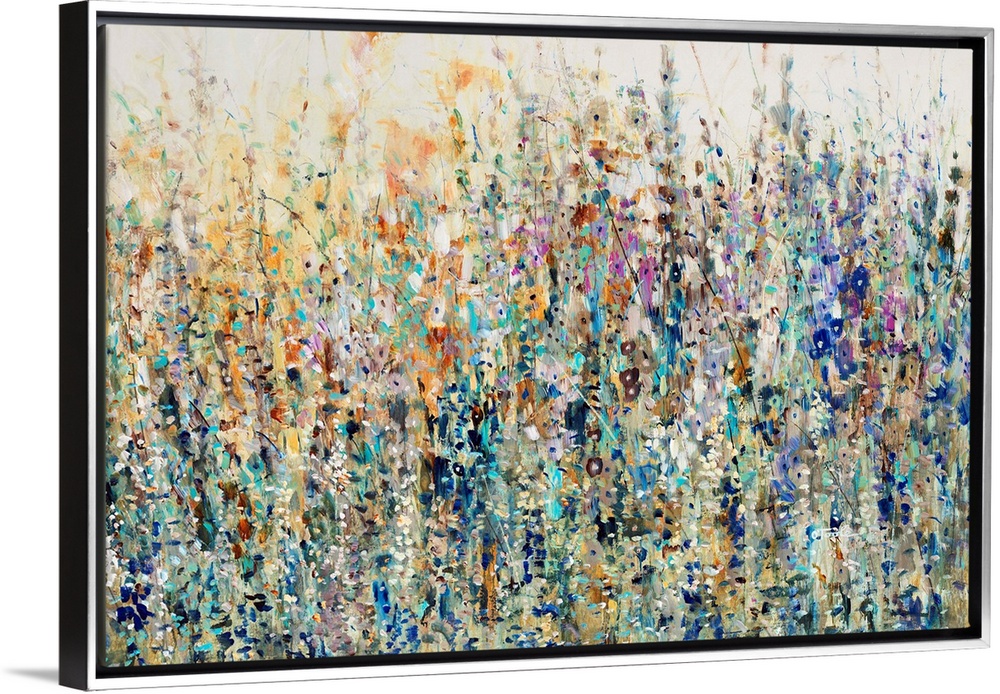 A splashy, vibrant mass of wild flowers and grasses in an abstract, impressionist style.