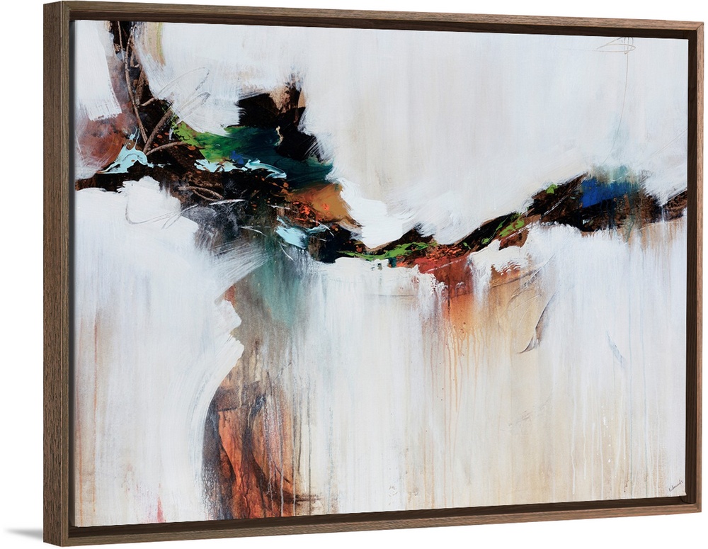 Earthly tones cut through the middle of ivory tones in this abstract painting.