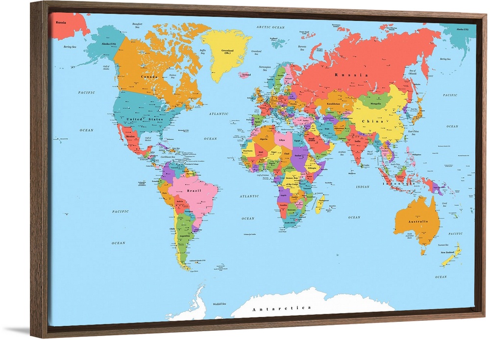 Large color map of the World with a classic font.