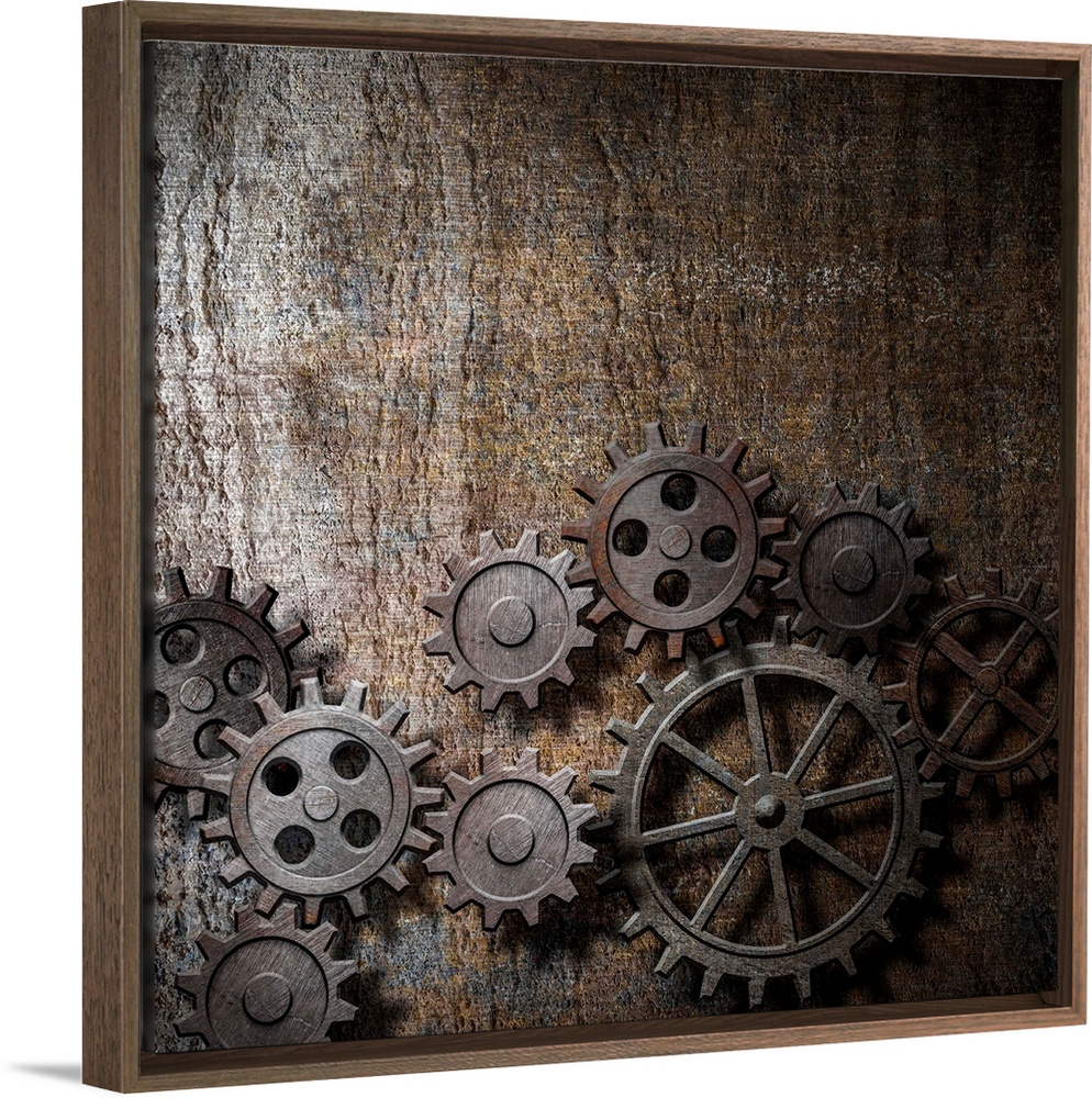 metal background with rusty gears and cogs