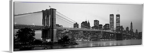 New York, Brooklyn Bridge Stretched Canvas, White Floating Frame