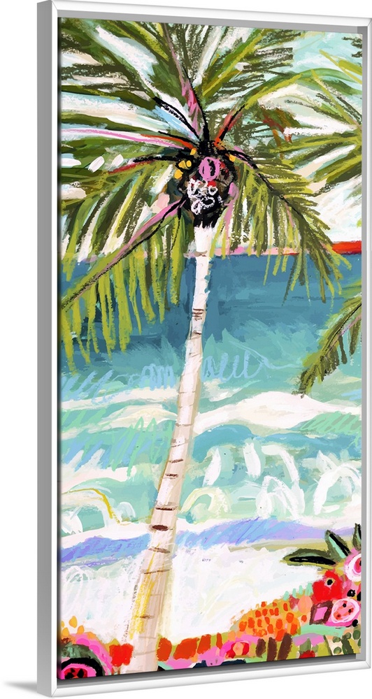 This digital artwork breaks the image down into mottled shapes of color resembling an impressionistic look of a beach scene.