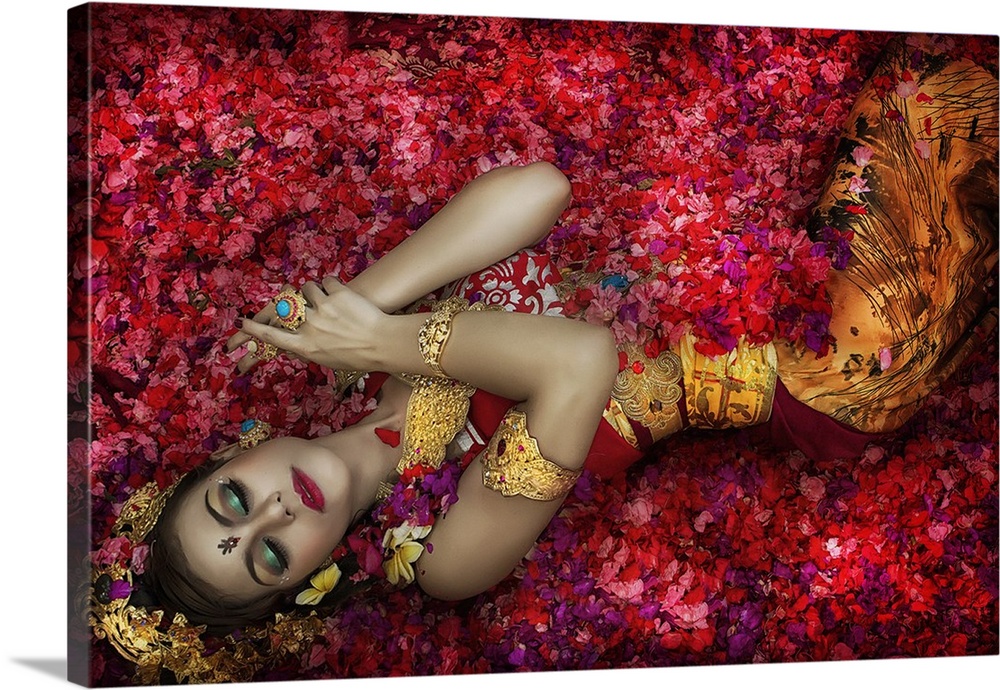 Balinese Woman Among The Flowers