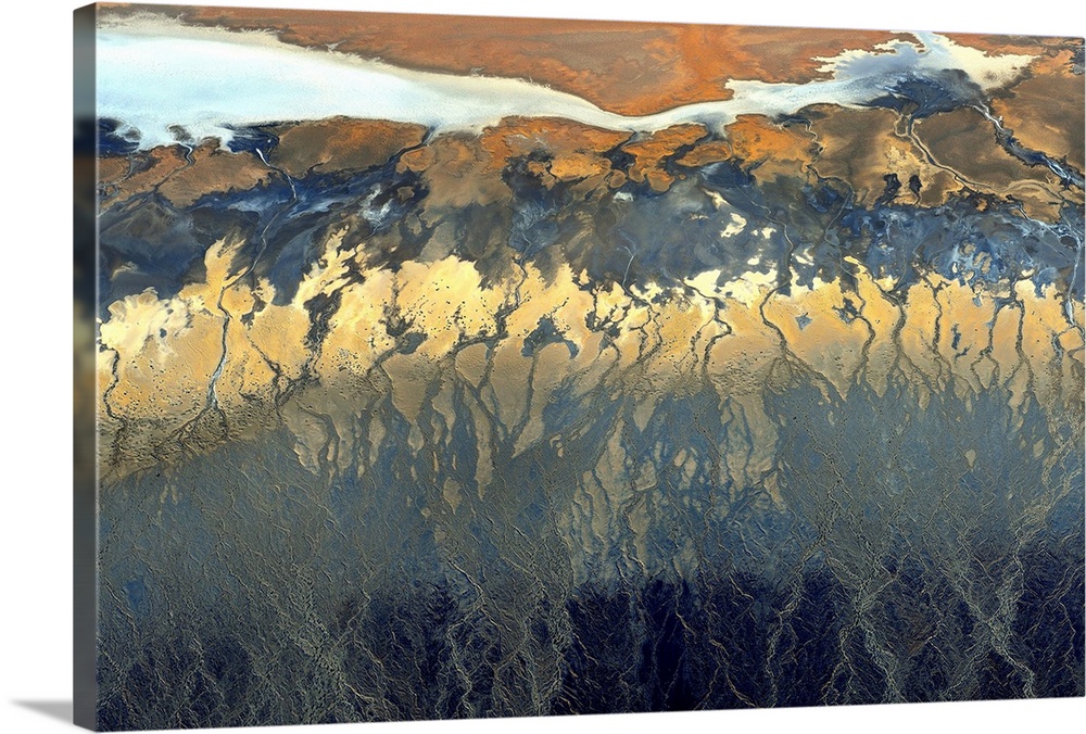Aerial view of Death Valley in California, showing abstract patterns in the sand.