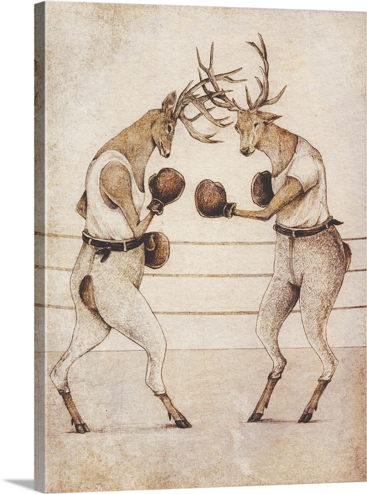 Deer Fight Vintage Style