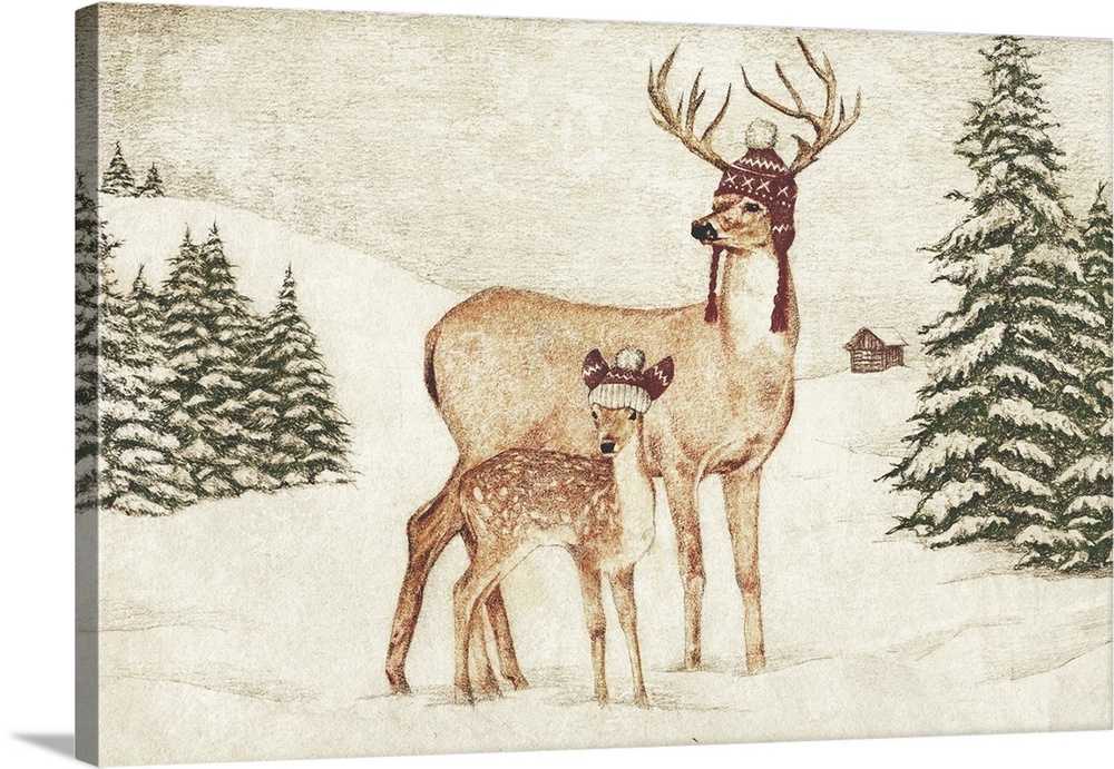 Deer Wearing Cozy Hats