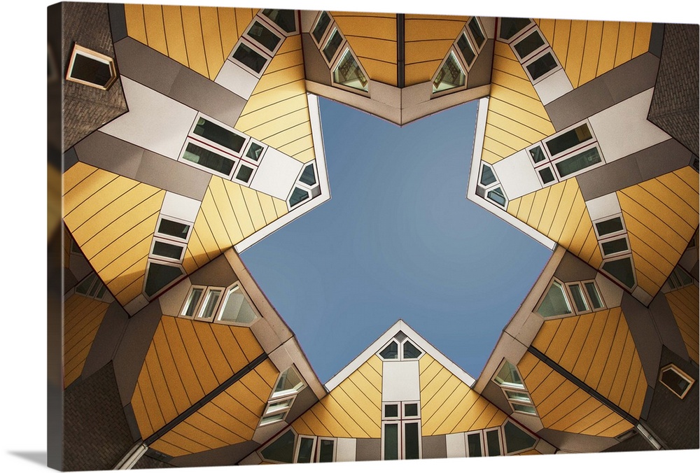 Abstract photo of the colorful facades of the Cubic Houses in Rotterdam, Netherlands.