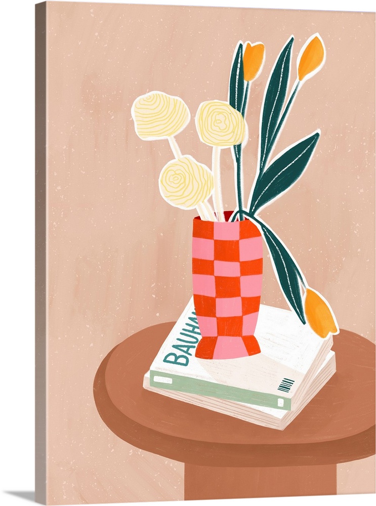 Flower With A Checkered Red Vase