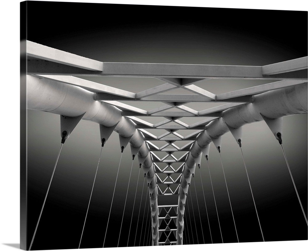 Arches and suspension cables of the Humber Bay Arch Bridge, Toronto, Canada.