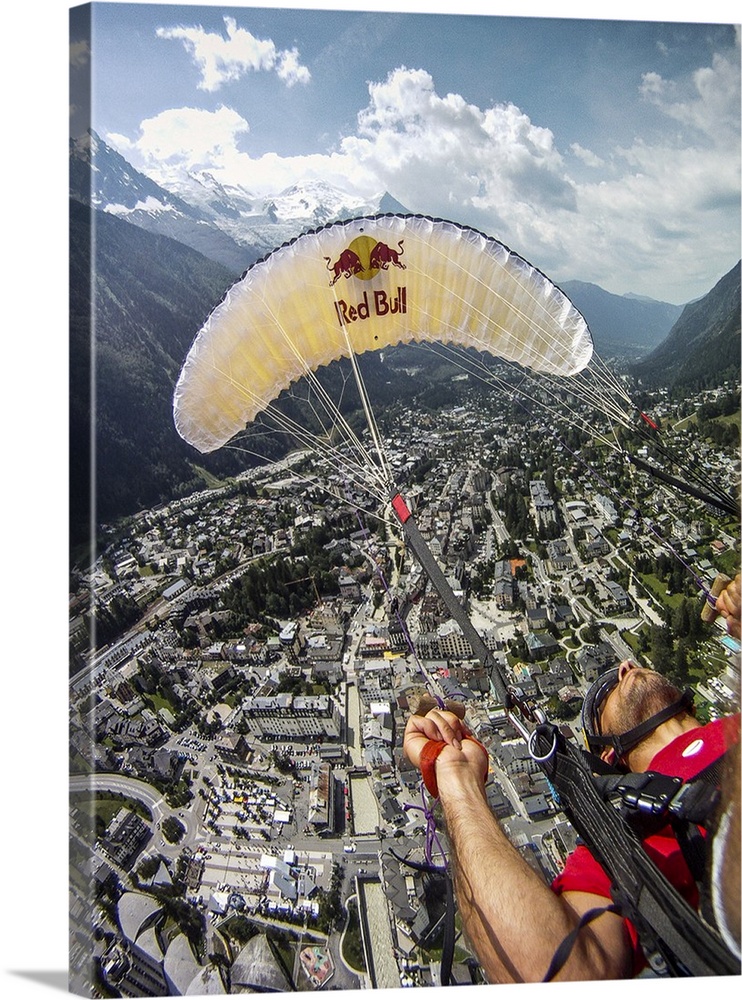 Paragliding over Chamonix, Haute Savoie, France.