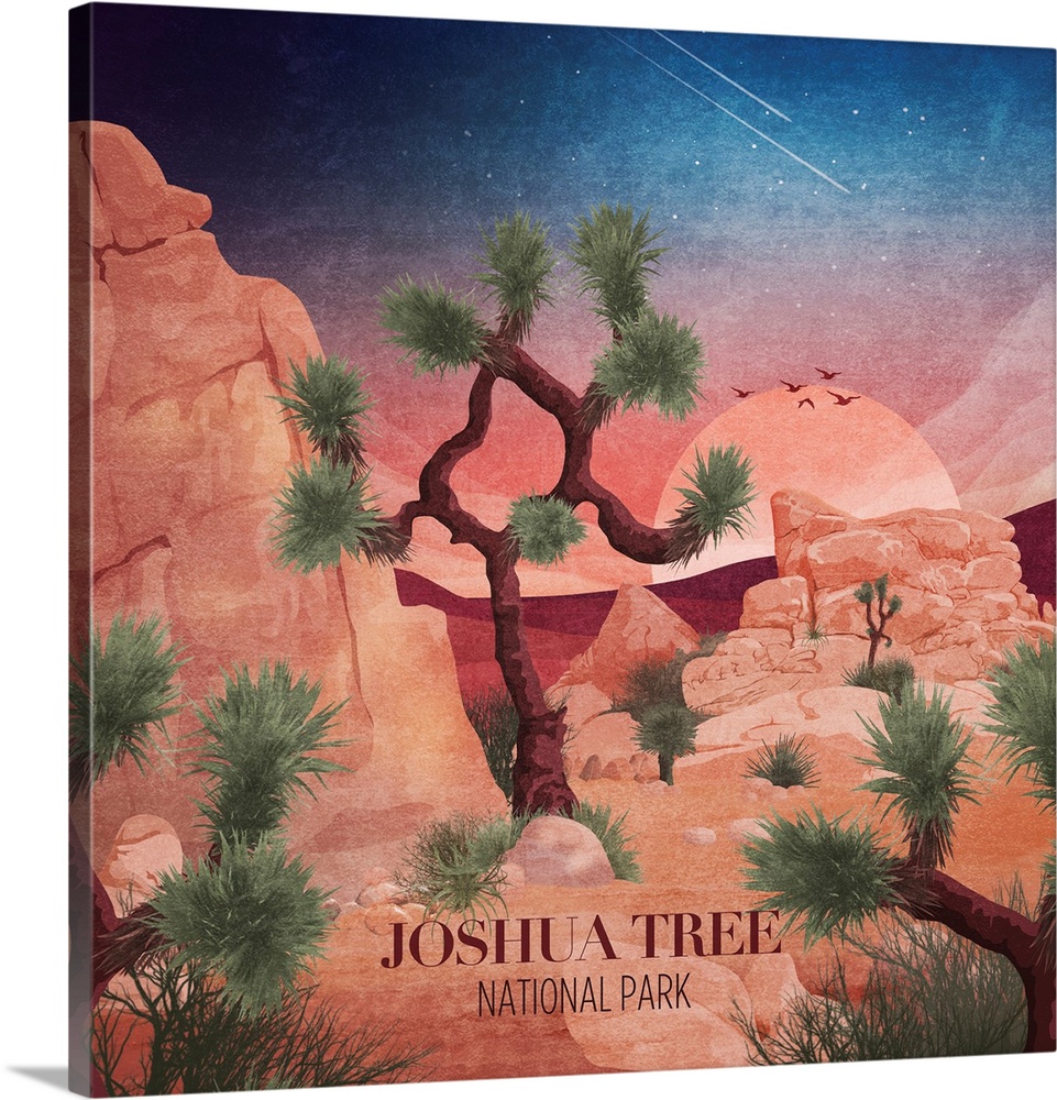 A contemporary travel poster advertising Joshua Tree National Park in california