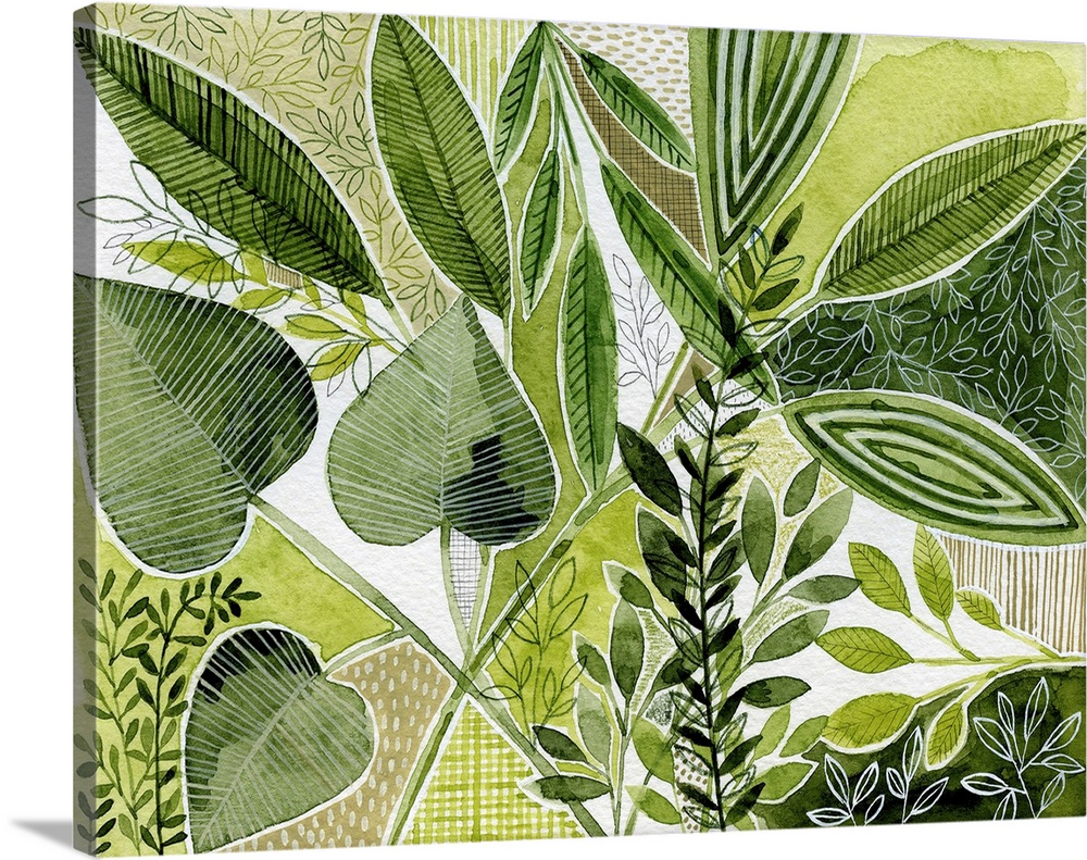 Layered Botanical Watercolor Green