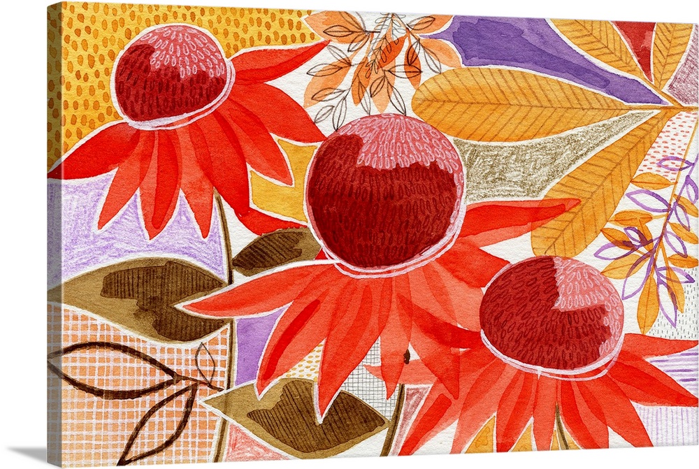 Layered Botanical Watercolor Red