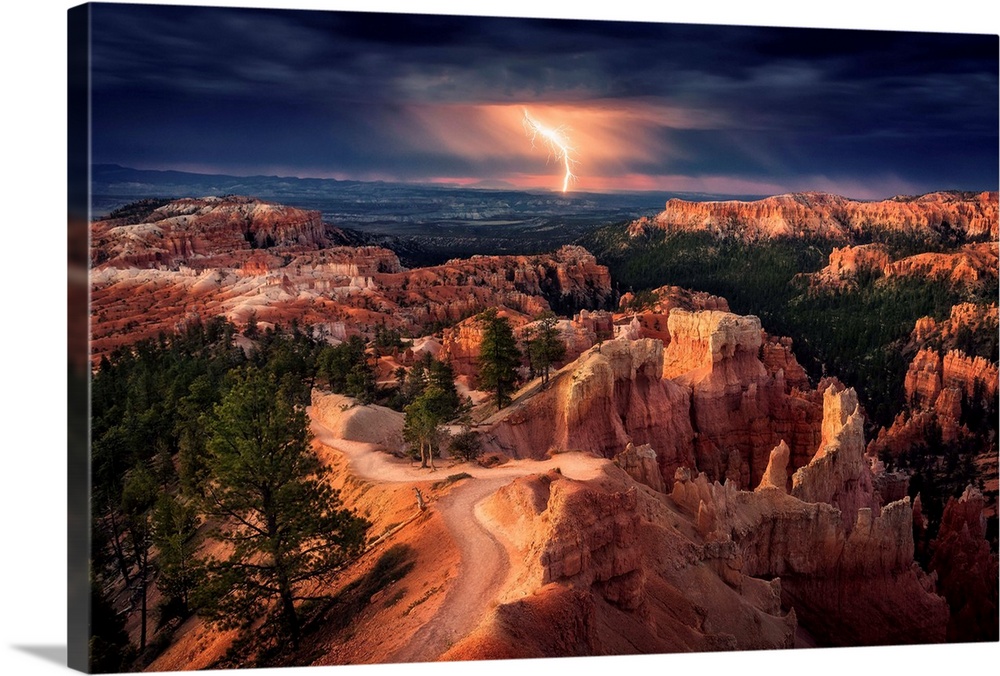 A massive lightning strike over Bryce canyon in Utah.