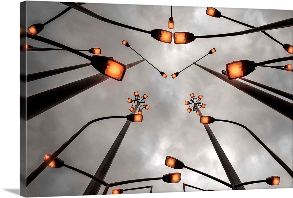 Several street lights arranged in an abstract pattern.