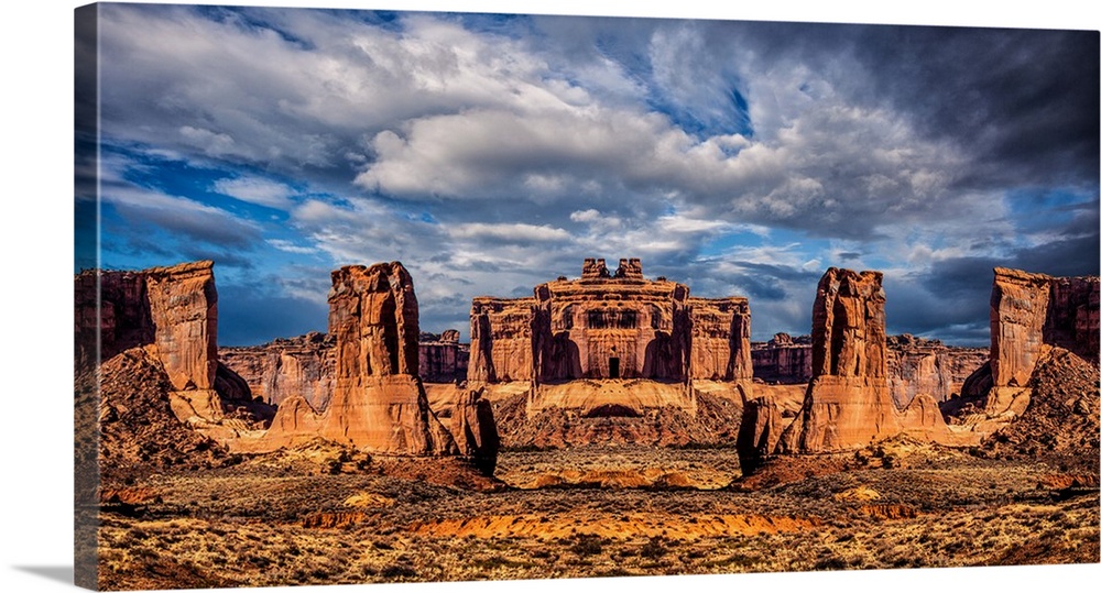 Composite mirror image of rock formations in Arches National Park, Utah.
