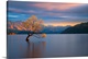 image thumbnail of Landscape photograph of calm water and mountains with a yellow leafed tree at sunrise in Wanaka, New Zealand