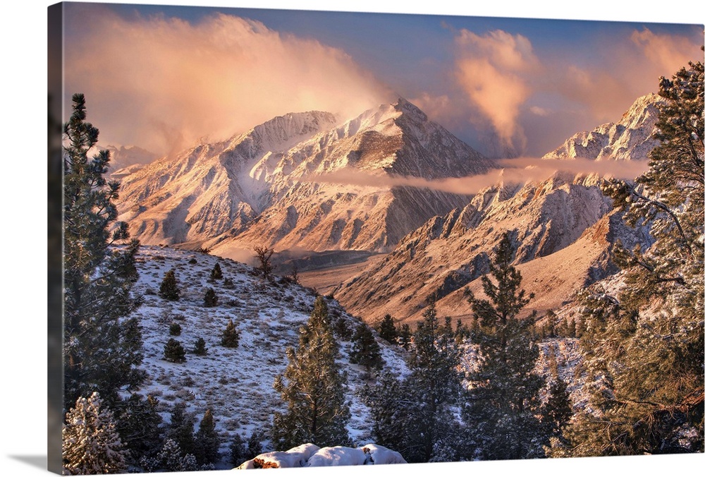 Soft morning light on Mt. Tom after a snowfall in the Sierra Mountains.