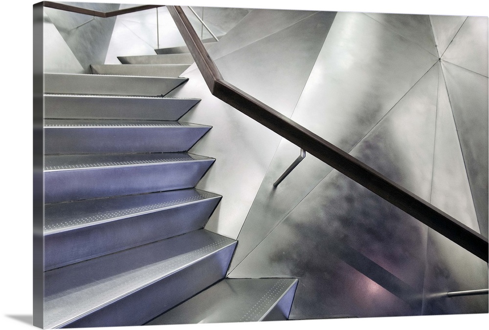 Angular metal stairwell in the Caixa Forum, Madrid.